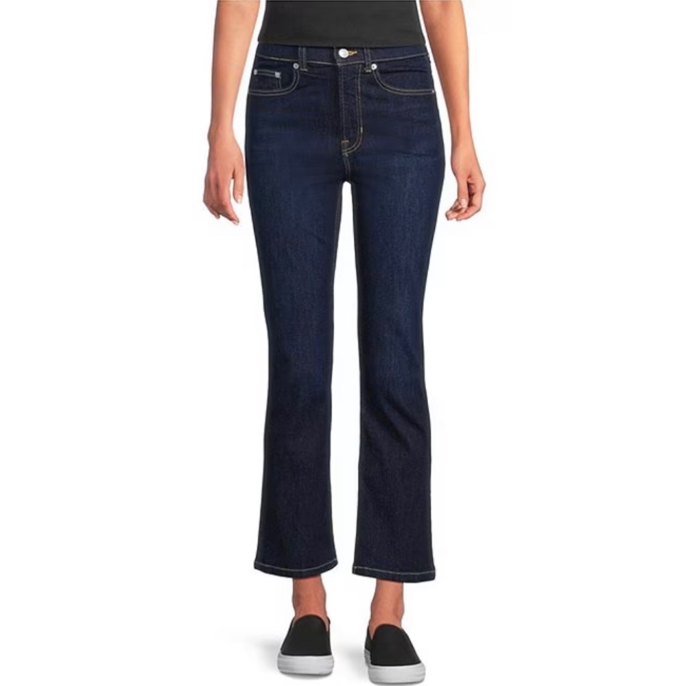 Spanx size 12 Kick Flare jeans blue dark wash cropped slimming SpanxSculpt NEW